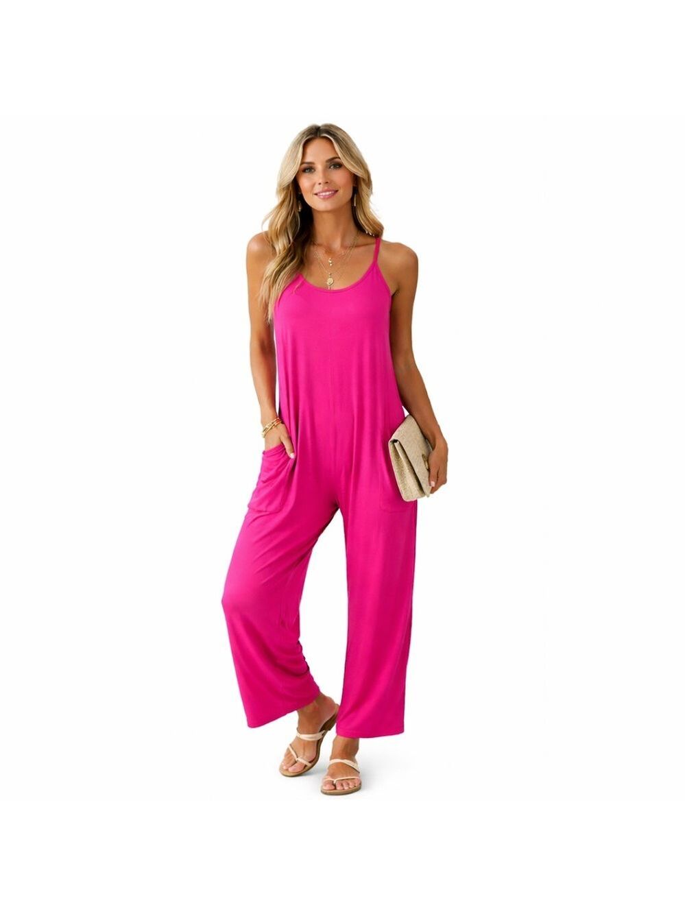 Anrabess Pink Sleeveless Jumpsuit Wide Leg Pockets NWT